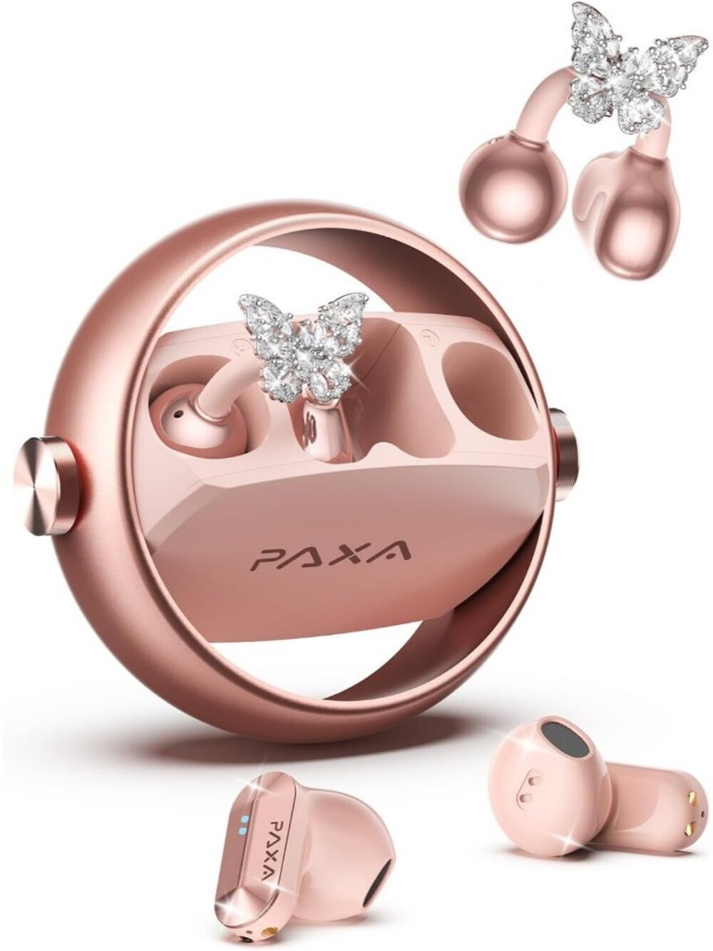 Wireless Rose Gold Clip-On Butterfly Earring Ultra-long 140H Bluetooth Earbud